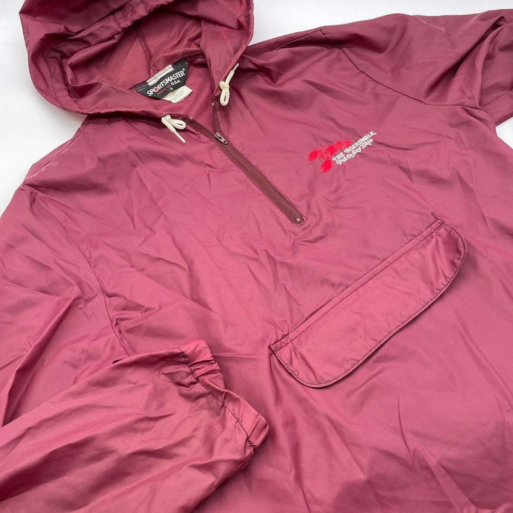 Vintage Sportsmaster Mens Size Large‎ Maroon Hooded Pullover Jacket Lightweight